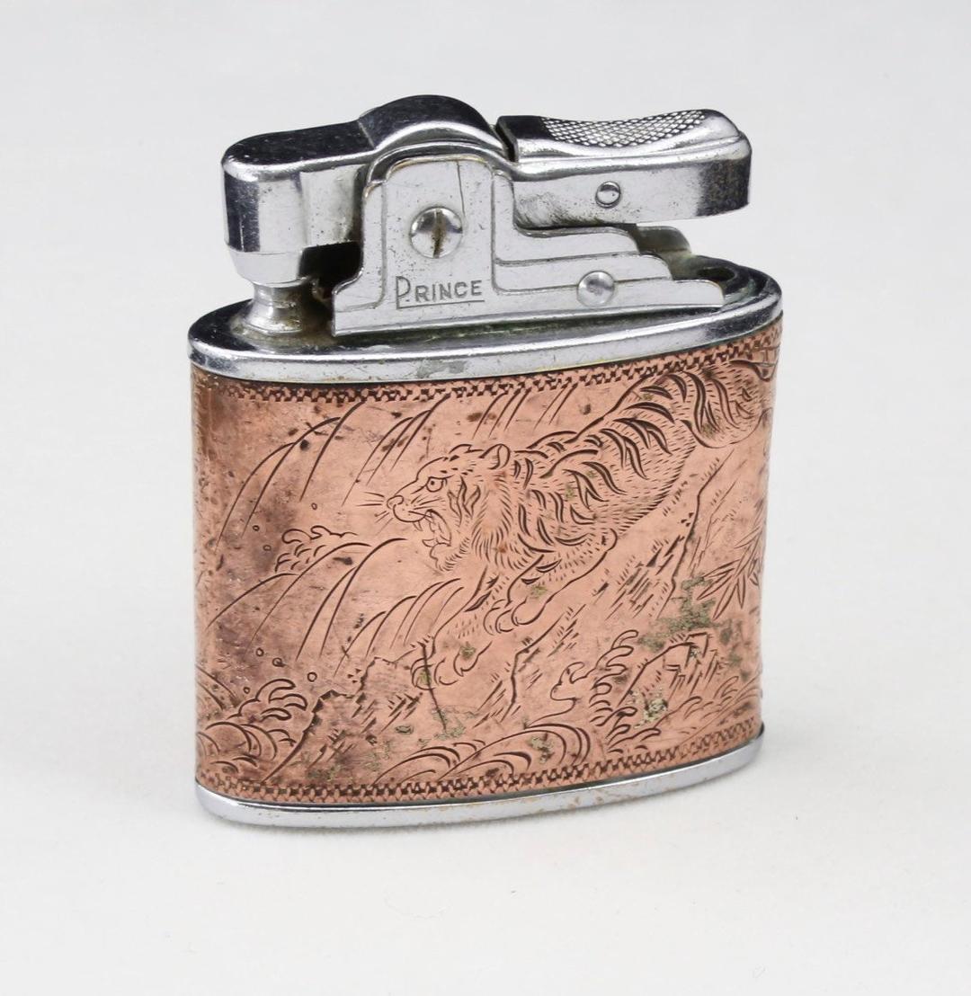 Vintage Collectible Prince Super Lighter Engraved Copper Tiger Dragon
