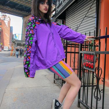 80s 90s Vintage NEON Windbreaker retro windbreaker neon windbreaker geomtric Retrospect Vintage Fashion San Francisco CA