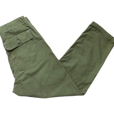 Vintage 1970s US Army OG-107 Cotton Sateen Field Trousers / Pants ~ measure 31.5 x 28.5 ~ Vietnam War Era ~ 31 32 Waist ~ Button-Fly 