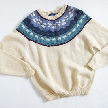 Vintage Sheep Print Wool Pullover Sweater M L - 80s Woolrich Cottagecore Knit Jumper - Novelty Print Sweater - - Fairisle Sweater 