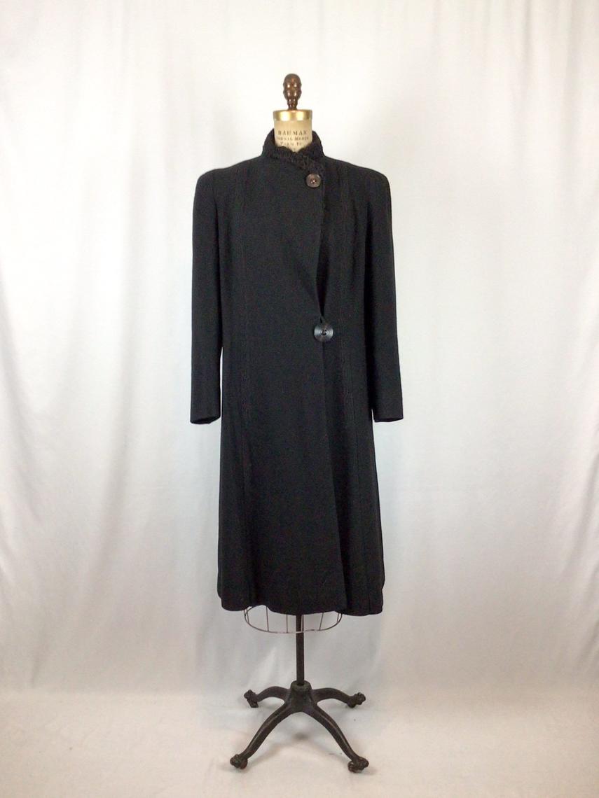 1940s Black Wool Crepe Coat | 40s Black Evening Coat | shops Deb Town New York | X Large