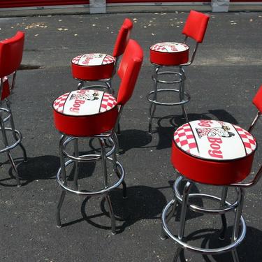 Set of 5 Stools Seats w Red Vinyl Big Boy Logo 