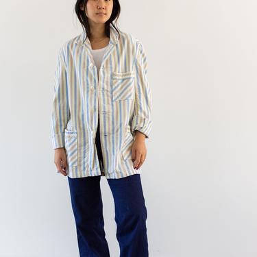 Vintage Blue Brown Cream Striped Flannel Shirt Jacket | Stripe Cotton Pajama shirt | M | 