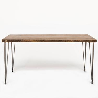 Mid Century Modern Desk made with reclaimed wood top and hairpin legs. Choice of size, wood thickness and finish 