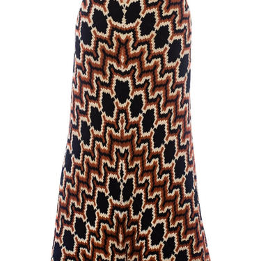 1970S Black, White &amp; Copper Bias Cut Rayon Wool Italian Couture Zig Zag Chenille Maxi Skirt 