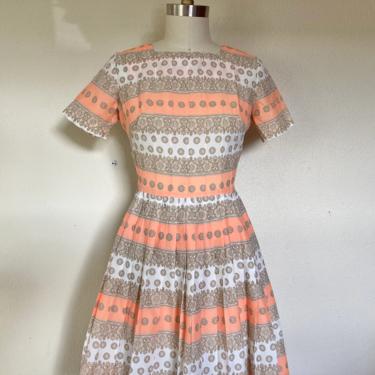 1960s Peach and white striped day dress 