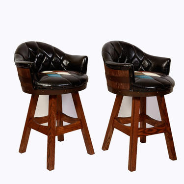 Whiskey Barrel Bar Stools Pair Mid Century Man Cave 