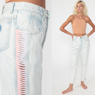 90s LA Gear Jeans 26 -- Acid Wash Cutout Skinny Mom Jeans High Waist ANKLE ZIP Jeans Denim Pants 90s Slim Jeans Vintage Small 4 