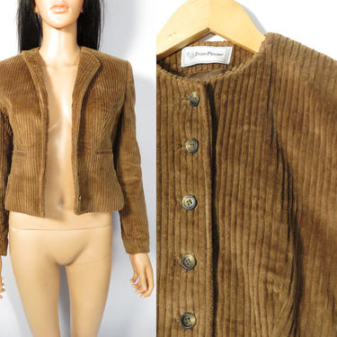 Vintage 80s Evan Picone Chunky Corduroy Cropped Blazer Jacket Made In USA Size XS 