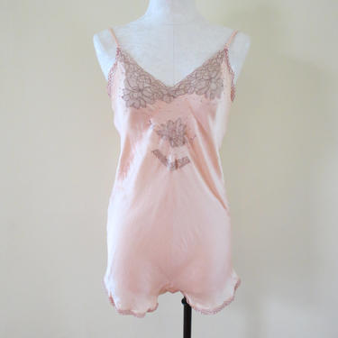 トップス 1920s Pale Pink Silk Lingerie 1920's 1930's Pink Rayon & Ecru Lace 2 Lingerie Piece Set