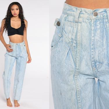 Acid Wash Jeans 80s 90s Mom Jeans Denim High Waist Pleated Jeans 80s Tapered Western Denim Pants Vintage Extra Small XS 2 25 