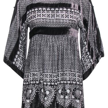 BCBG Max Azria - Brown Patterned Velvet Open Sleeve Mini Dress Sz XXS