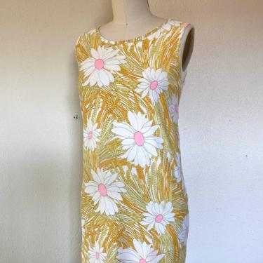 1960s floral jersey daisy print dress 