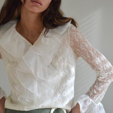 lace chiffon ruffle button back blouse 