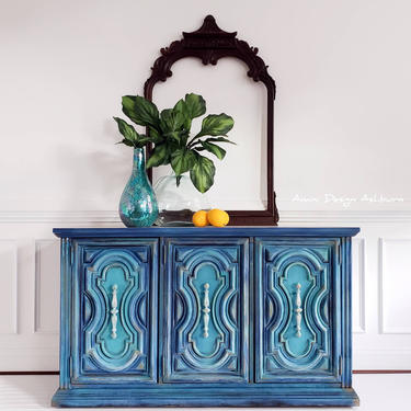 SOLD - Blue Boho Buffet Sideboard Painted Furniture 