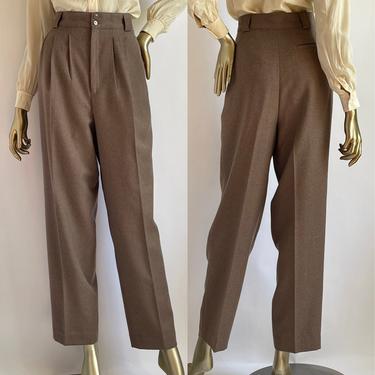 Brown Wool 1980's High Waist Front Pleat Trousers 13.5&amp;quot; Rise 