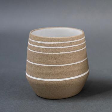 Angled Ceramic Tumbler (Pottery, cup, stoneware, handmade, coffee, tea, white, gold, brass) 