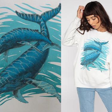 Whale Sweatshirt Sea Shirt 80s Blue Whale Shirt 1980s Vintage Under the Sea Graphic Sweatshirt Animal Shirt Extra Large xl l 