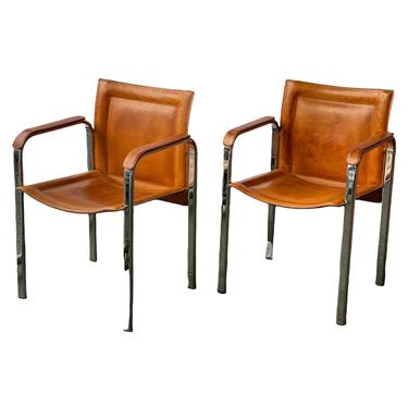 Free Shipping Within US - Swedish Mid Century Modern Leather Chrome Accent Club Chair 