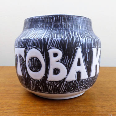 Vintage Tobak Tobacco Jar | Laholms Keramik | Peacock Design | Sweden | Initials 
