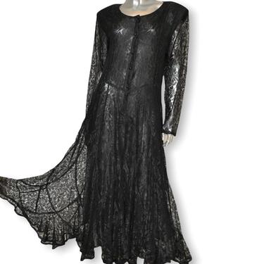 80’s Black Lace Maxi Dress 100% Rayon Long Dress m/l 