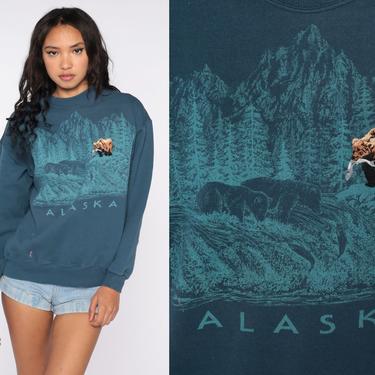Alaska Bear Sweatshirt -- Grizzly Bear Animal Shirt 80s Sweatshirt Graphic Sweatshirt Vintage Retro Green 90s Wildlife Shirt Large 