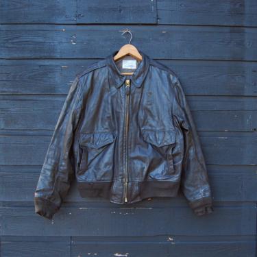 Leather Bomber Jacket 42 Mens Brown Goatskin Leather US Border Patrol Military Jacket, East West 70's Jacket, 80's Biker Motorcycle Jacket 