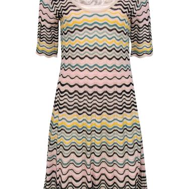 Missoni - Beige &amp; Multicolor Sparkly Squiggly Striped Knit Dress Sz 8