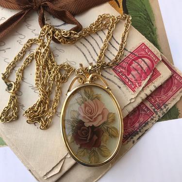 Goldtone Oval Rose Necklace