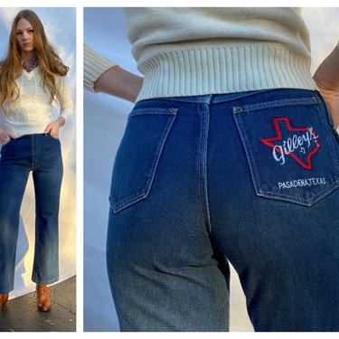 Vintage Skinny Jeans / 28" Waist / High Waist Denim / Gilley's Texas Embroidered Pocket / Skin Tight Long Jeans / Pasadena Texas 