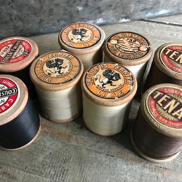 1 French Linen Thread Spool, Wood, Natural, Brown, Black Available 