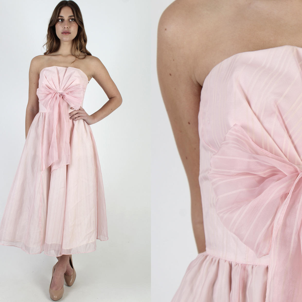 80s Gunne Sax Pink Chiffon Dress / 1980s Strapless | American Archive ...