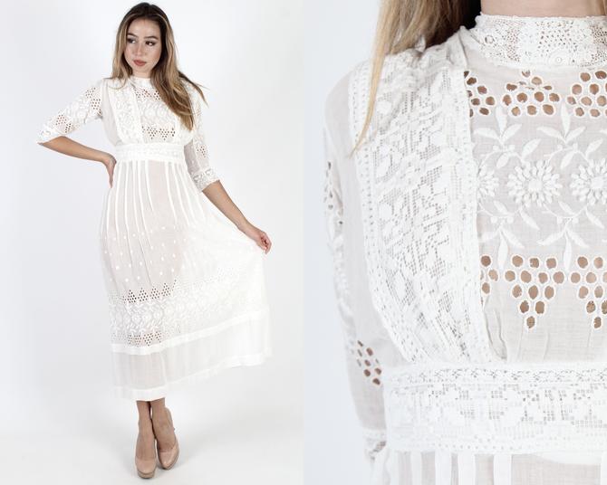 Edwardian Dress Victorian Dress White Wedding Dress Cotton Lace