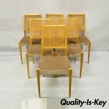 Mid Century Danish Modern Birch Wood Cane Back Dining Side Chairs - Set of 6