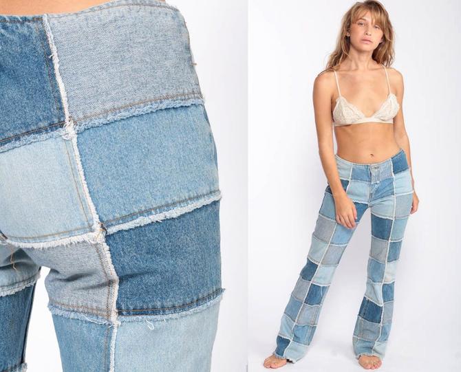Womens Hippie Patchwork Jeans High Waisted Straight Denim Pants –  VacationGrabs