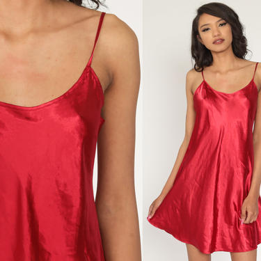 Red Slip Dress 90s Satin Chemise Mini Dress Lingerie Nightgown, Shop Exile