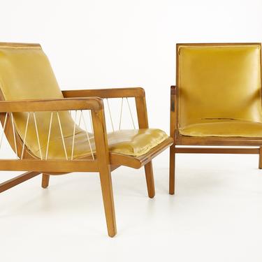 Russel Wright for Conant Ball Style Mid Century Maple and Rope Lounge Chairs - Pair - mcm 