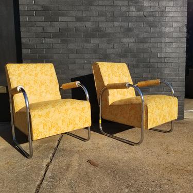 Pair of Early Mid Century tubular chairs