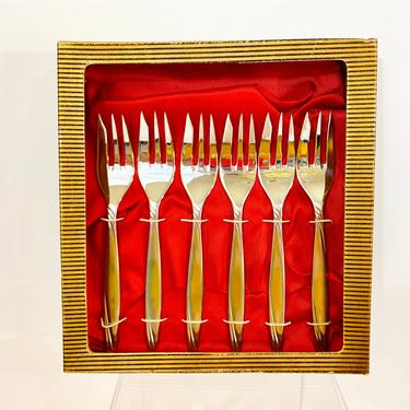 Vintage 1950s MID Century Modern Silver Forks SMS Sarosil MOD 9000 Party Flatware Japan  - 6 pieces 