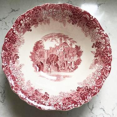 Vintage J & G Meakin Romantic England Staffordshire 8&quot; Pink/Red and white transferware serving bowl by LeChalet