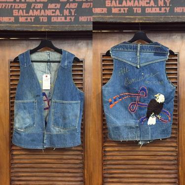 Vintage 1970’s “Levi’s” Custom Embroidery Detail Denim Vest, Hippie, Vintage Embroidered, Eagle Detail, Recycled Fashion, Vintage Clothing 