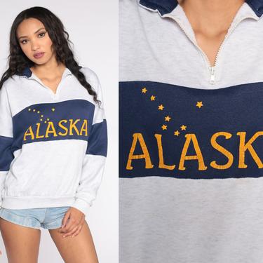 90s Alaska Sweatshirt 80s Quarter Zip Northern Star Sweatshirt Big Dipper Constellation Sweatshirt 1990s Vintage Grey Zipper Extra Large xl 
