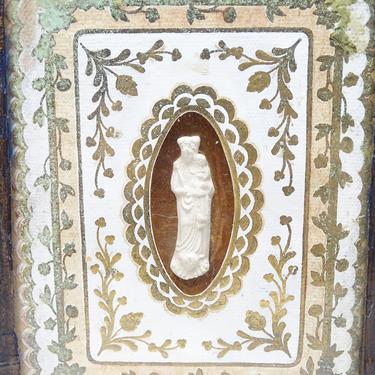 Antique French Madonna with Christ Child Icon, Vintage Religious  Nun's Work Shrine, Framed Art 