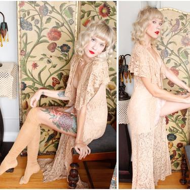 1930s Lace Coverup // Nude Lace Overlay Coverup // vintage 30s lace jacket 