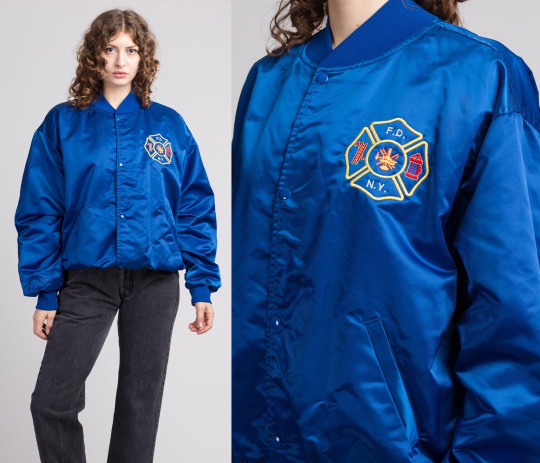 Firefighter Black store Satin Bomber Jacket