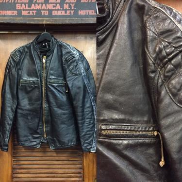 Vintage 1960’s “Taubers” Brand Cafe Racer Leather Jacket, Motorcycle Jacket, Padded Leather, Vintage Clothing 