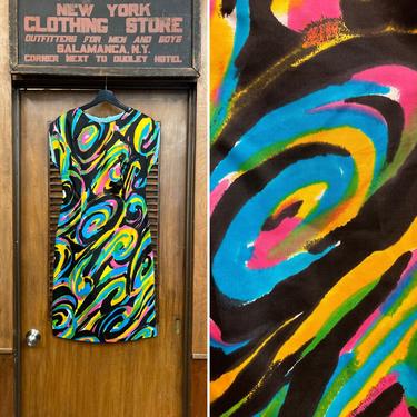 Vintage 1960’s Mod Op Art Atomic Swirl Tiki Hawaiian Dead Stock Dress, Vintage 1960’s, Mod Style, Hawaiian Dress, Atomic, Tiki, Op Art 