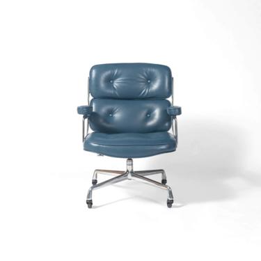 Eames Time Life Lobby Chair in Marin Blue Semi Aniline Leather 