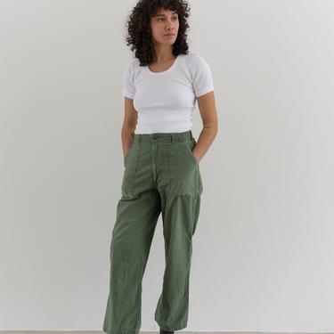 Vintage 28 Waist Olive Green Army Pants | Utility Fatigues Military Trouser | Zipper Fly | F251 
