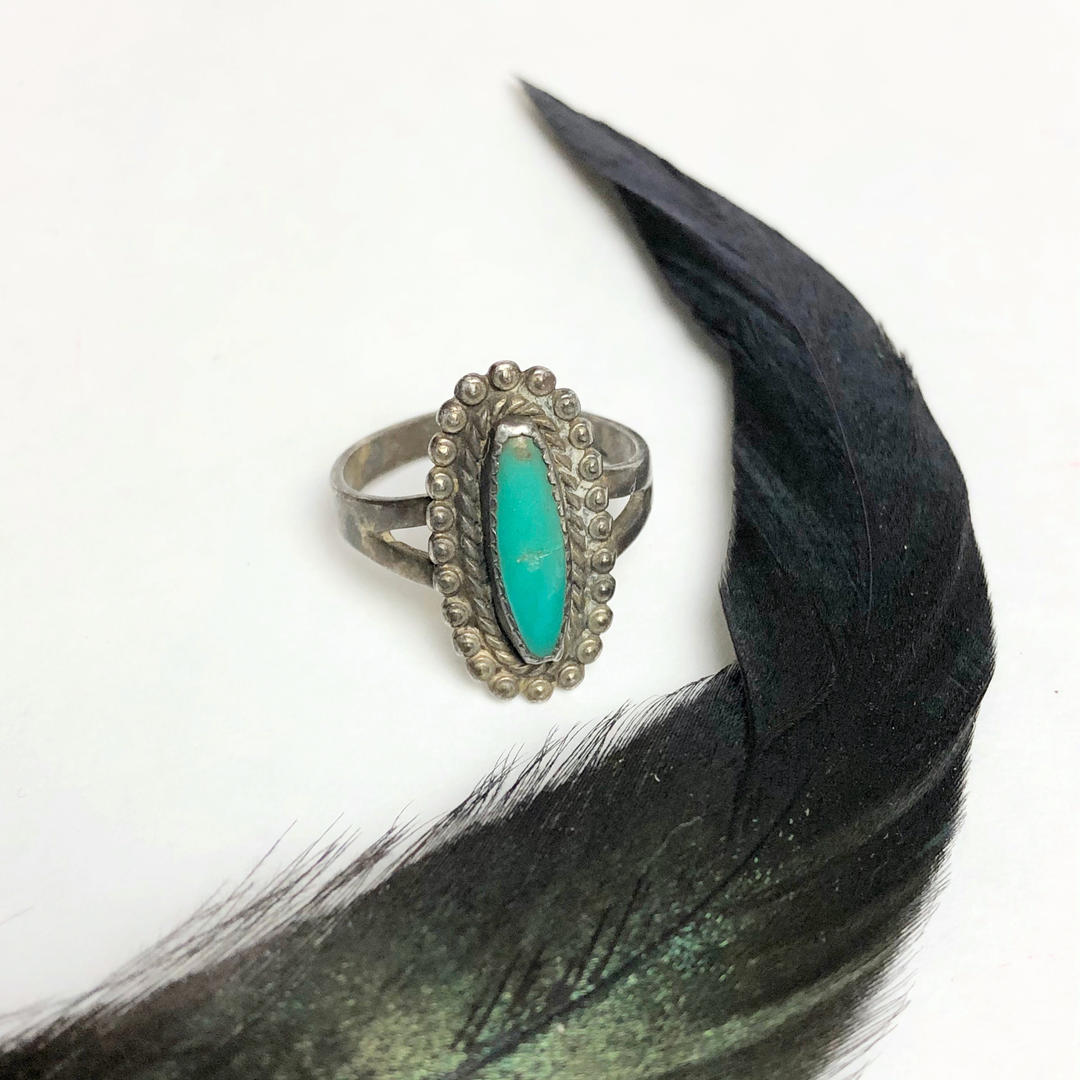 Dainty Vintage Turquoise Ring Boho Jewelry Fred Harvey Era 
